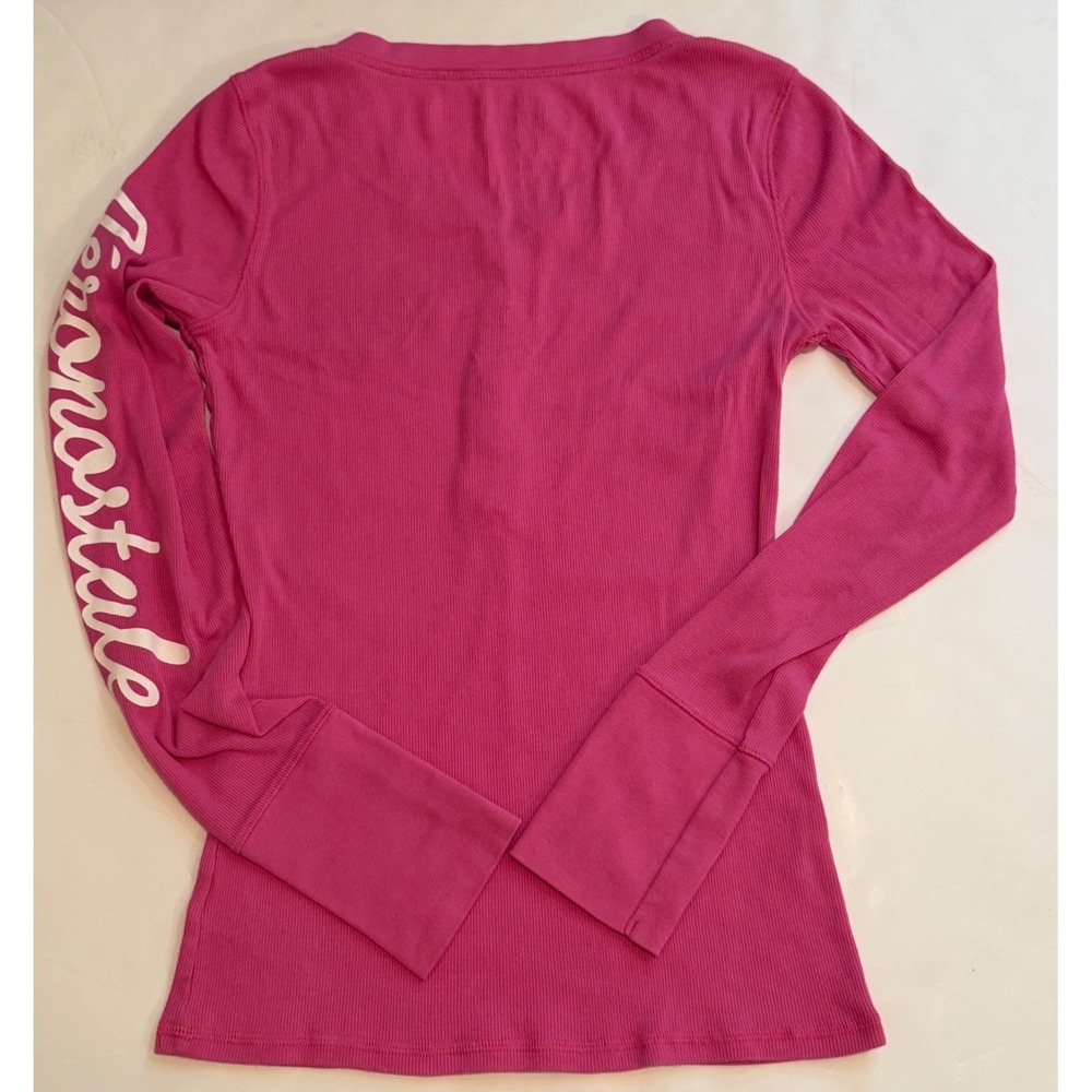 Aeropostale Pink Ribbed Henley Long Sleeve Graphic Shirt 87 Logo Large - Picture 2 of 6